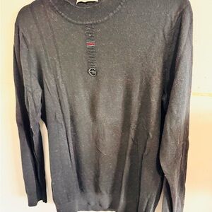 Gucci Black Crewneck Sweater with Red-Green Stripe and Logo Button
